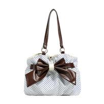 Korean Polka Dot Leather Tote Bag Cute Bow Lace Embellished Magnetic Shoulder Bag Retro Casual Versatile Large Capacity Handbag balta