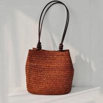 Yogodlns vasarinis šiaudinis pečių krepšys moterims, didelės talpos austas maišelis Kelioninis rankų darbo krepšys 28x15x26cm ruda