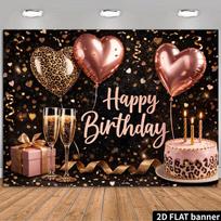 2D Rose Gold Leopard Birthday Backdrop Photography Background 47.2x31.5inch/120*80cm