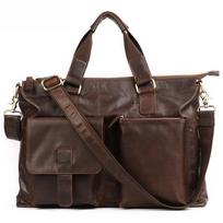 Men's Genuine Leather Business Briefcase 17-Inch Laptop Bag Horiztal Shoulder Cowhide Top Layer
