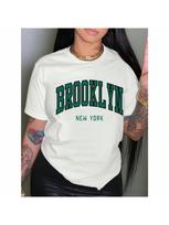 Letter Print Drop Shoulder T-Shirt, Short Sleeve Crew Neck Casual Top For Spring & Summer, Wounisex's Clothing S