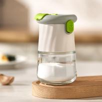 Kitchen Salt Dispenser Container with Measuring Function Moisture Proof Sealed Spice Jar for Household Cooking and Seasoning Use žalia