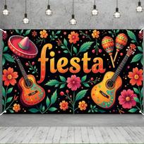 2D Black Fiesta Decor with Guitars and Sombrero Photo Background 47.2x31.5inch/120*80cm