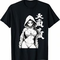 Sexy Waifu Otaku Anime Girl Japanese In Black And White Art T-Shirt S