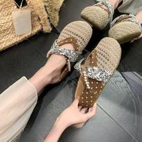 New Style Flip-flops with Mesh Upper, Single Shoe, Low Cut, Open Toe, Thick Sole, Women's Shoes 35