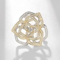 Bo Xin Yun Two-Tone Gold Rose Zirconia Rotatable Flower Brooch