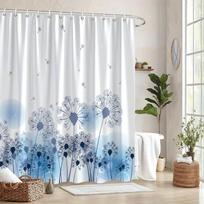 Blue Dandelion Print Shower Curtain, Delicate Floral Nature Design, Waterproof Polyester Bathroom Curtain with Hooks (as the picture,W90xH180cm)