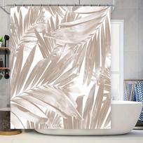 Vintage Palm Leaf Bath Curtain Shower Decoration Waterproof Fabric Decorative Window Panel Beige Tone (as the picture,90x180cm)