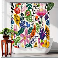 1pc Vibrant Tropical Botanical Floral Shower Curtain - Nature-Inspired Design with Artful Leaves and Blossoms (as the picture,90X180CM)