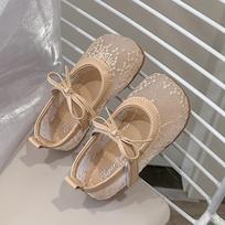 Girls' French Chic Princess Velcro Sandals - 2026 Summer Mesh Breathable Soft Sole Hanfu Shoes 24