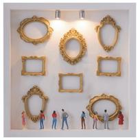 Miniature Art DIY Mini Silhouette Shadow Box LED Light Figurines Frame Miniature Photo Frame Office