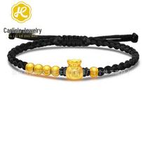 Shuibei 999 Fine Gold Bead Bracelet - 5D Hard Gold Luck Charm Women's Hand Rope
