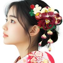 Hair ornament set of 2, for furisode kimono and coming-of-age ceremony, kk-032, tsumami zaiku (traditional Japanese fabric flower making), chirimen