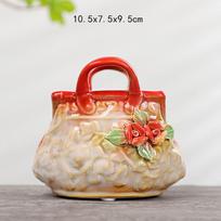 Ceramic Vase Cartoon Handbag Embossed Flower Vase Floral Arrangement Accessories Ceramic Handicraft Home Decoration