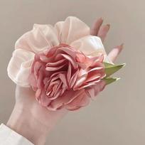 Pink Flower Hair Rope Cute Headwear Korean Style Sweet Scrunchies Headdress Bead Elastic Hair Tie Ponytail Holder rožinė