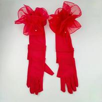 Black Silk Long Gloves Lace Pearl Sunscreen Sleeves High Quality Etiquette Gloves  Wedding Dress raudona