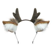 Plush Reindeer Antler Horn Hairband Faux Fur Deer Ear Headband Masquerade Christmas Party Cosplay Props Fluffy Hair Accessories