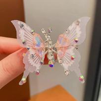 Lovely Bangs Hair Clip Rhinestone Butterfly Hairpin Three-dimensional Lively Moving Wings Headwear Hair Styling Accessories rožinė