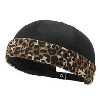 Vintage Leopard Print Docker Beanie Washed Cotton Without Visor Skullies Cap Solid Color Docker Hats Unisex juoda