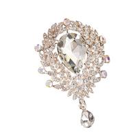 Clear Crystal Wedding Crystal Brooch Water Drop Shape Versatile Bridal Brooch Flower Design DIY Bridal Accessory Women's Fashion