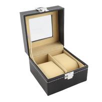 Watch Organizer 2 Slots Watch Storage Case Pu Leather Lock Design Watch Box Portable Black Wristwatch Case Jewelry Display