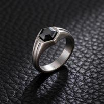 Vnox Hexagon Black Zircon Ring for Men, Gray Stainless Steel Geometric Band, Punk Statement Rings Jewelry for Wedding Party Gift 7