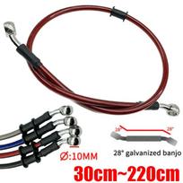 10mm 28 Degree Motorcycle Dirt Bike Braided Line Steel Brake Hose Cable Hydraulic Banjo Pipe 300mm-2200mm For Universal Racing Red 30cm