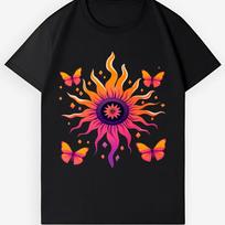 Vibrant Sun Butterfly Art Tee - Retro Hippie Casual Graphic T-Shirt 3XL