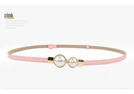 Pearl Black Leather Waist-Cinching Belt for Women - Stylish and Versatile Thin Waistband rožinė