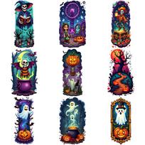 9pcs Temporary Tattoo Bats Waterproof Long-lasting Body Stickers Pumpkins Ghosts Halloween Witch For Children Adults Girls