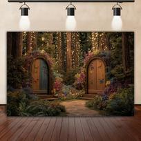 Fairy Tale Forest Backdrop Dreamy Natural Jungle Forest Wonderland Magic House Baby Birthday Party Photography Custom Background VinylW120xH80cm