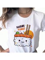 Summer New Cute Sushi Print Ladies T-Shirt Ladies Casual Basic Style O-Neck White Shirt Short-Sleeved Ladies T-Shirt Wounisex Y2K S įvairiaspalvis