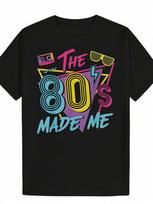 unisex's 80s Retro Video Game T-Shirt - Loose Fit Stretchy Vintage Arcade Tee With Nostalgic 80s Graphics, Black With Multicolor 80s Print, Casual Str S įvairiaspalvis