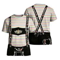 Men's Oktoberfest Vintage Texture Print Short Sleeve T Shirt Loose Fit Casual Summer Everyday Top with Suspender Design and Embroidered Details XXL