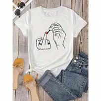 Wounisex Middle Finger Nail Polish Prints T Shirt Summer Comfortable Soft Short Sleeve O-Neck Tops Casual Female Clothes S