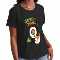 Sushi Time Ladies Cotton T Shirt, Premium Cotton Print, Durable And Longlasting, Casual And Fashionable. Cute Sushi Roll Graphic Tee For Wounisex, Enj S įvairiaspalvis
