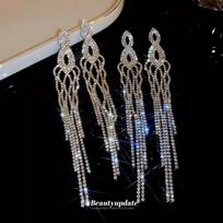 UK Noble Young Lady Luxury Long Tassel Diamond Earrings - High-End Design, Elegant and Exaggerated Style for Women. sidabras