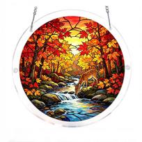 Acrylic Suncatcher Puzzle Hanging Ornament with Forest Stream and Deer Design for Window or Wall Decoration One Size