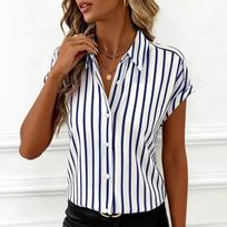 Summer New Drop Shoulder Button Striped Women's Shirt Blouse S