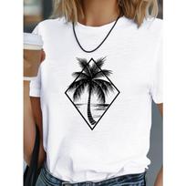 Minimalist palm tree design women's comfit t-shirt 2XL balta