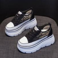 7cm Lace Air Mesh Chunky Sneakers Wedge Platform Breathable Hollow Vulcanized Summer Fashion Cow Genuine Leather Ladies 39 balta