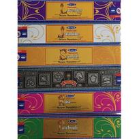 Satya Nag Champa Natūralus Levandų, Natūralus Jazminų, Natūralus Sandalmedžio, Super hit, Natūralus Rožių, Natūralus Pačiulių - 6 vnt. rinkinys - 15 gramų