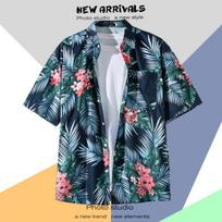 Hong Kong Vintage-Style Men's Floral Short-Sleeve Hawaiian Shirt 2022 - Trendy Retro Jacket M tamsiai mėlyna