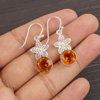 Citrine Earrings, 925 Solid Sterling Silver Gemstone Jewelry, Handmade Earrings, For Thanksgiving 1.50 Inches