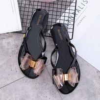 2024 Summer Women's Flip Flops Indoor Outdoor Slippers with Bow Casual Flat Bottom Slippers PVC Jelly Women's Beach Slides Shoes 36