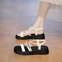 Fashion CRLAYDK Rome Sandals for Women Strap Beach Fashion Soft Leather Ladies Walking Slippers Elastic Band Summer Casual Travel Slides 35