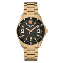 Swiss Alpine Military Sentinel Gold Tone Stainless Steel Black Dial Quartz 7073.1117 100M Men's Watch