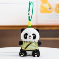 Chinese Style Cute Panda Pendant Plush Toy with Logo 15cm without lanyard žalia