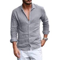 Summer Men Shirt Beach Cotton and Linen Shirts Men Cardigan Tops Long Sleeved Lapel Collar Men Clothing M pilka spalva