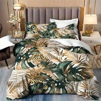 Golden Green Palm Leaf Print 2/3pcs Duvet Cover Set - 100% Polyester, Machine Washable, All-Season Comfort and Soft Bedding Set Duvet Cover Set&EU Single(135x200cm)